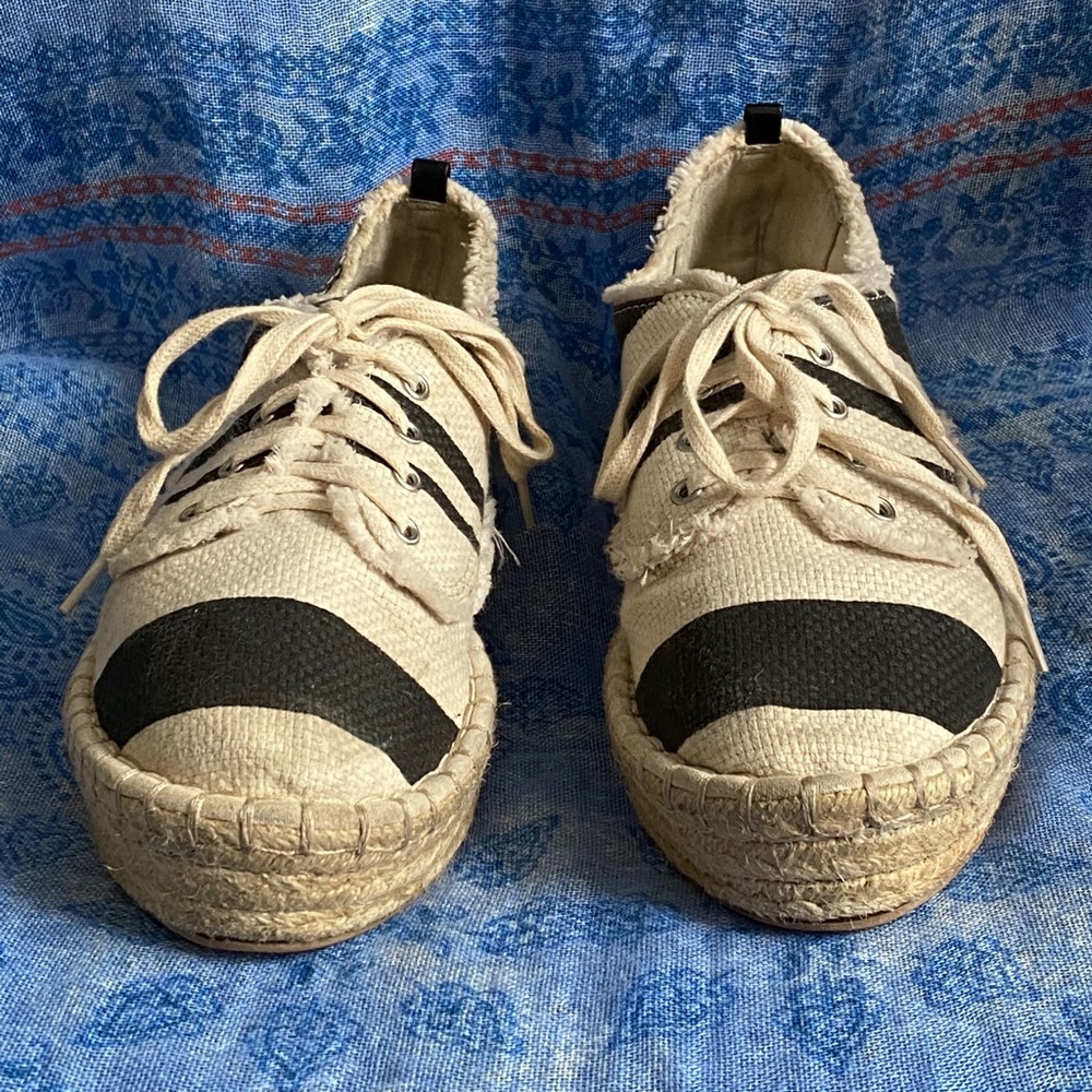 SOLD DV Platform Frayed Striped Espadrille Shoes - Picture 2 of 15